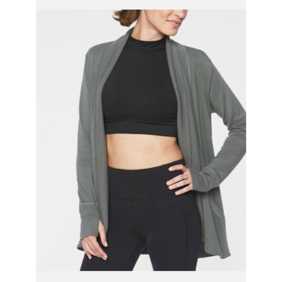 Women's Athleta Pranayama Wrap Cardigan S Sage Green Gray (Herb Olive) - Picture 2 of 8